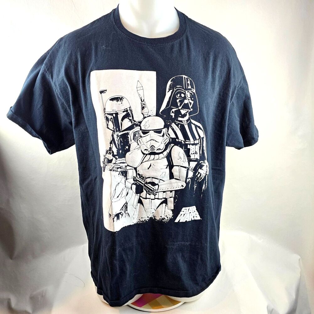 Star Wars T Shirt Men XL Black White Fifth Sun Darth Vader Graphic Tee Boba Fett